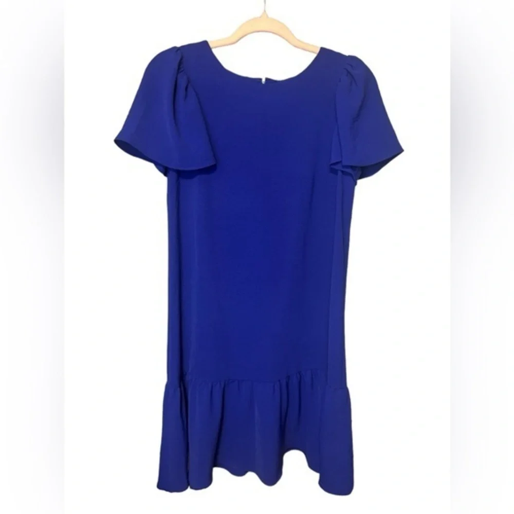 DKNY Womens Blue Flowy Flutter Sleeve Ruffle Hem Shift Dress